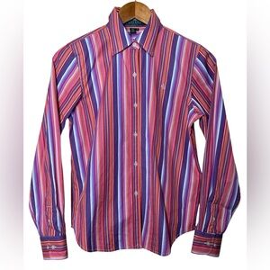 🩷Lauren Ralph Lauren Women Long sleeve button up shirt striped Academia Size PS